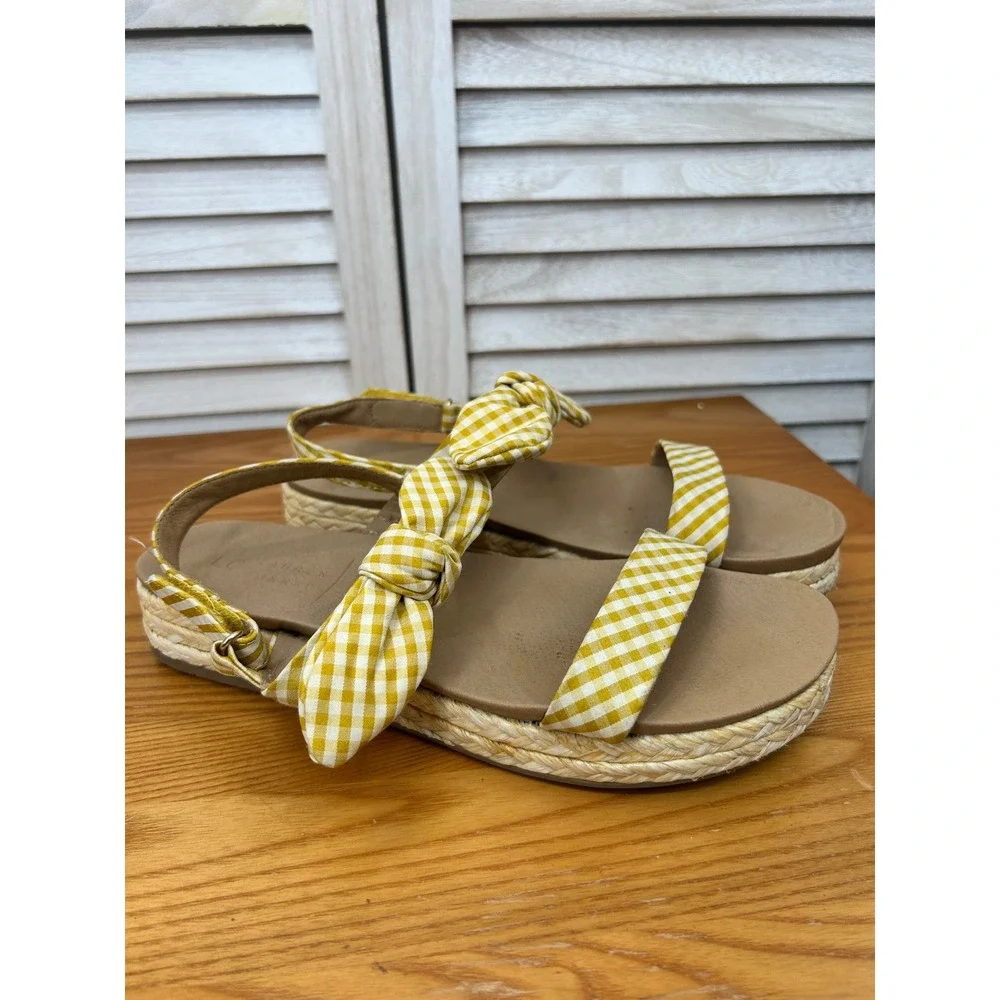 LC Lauren Conrad Espadrille Sandals 10 Yellow Gingham Bow Platform Shoes